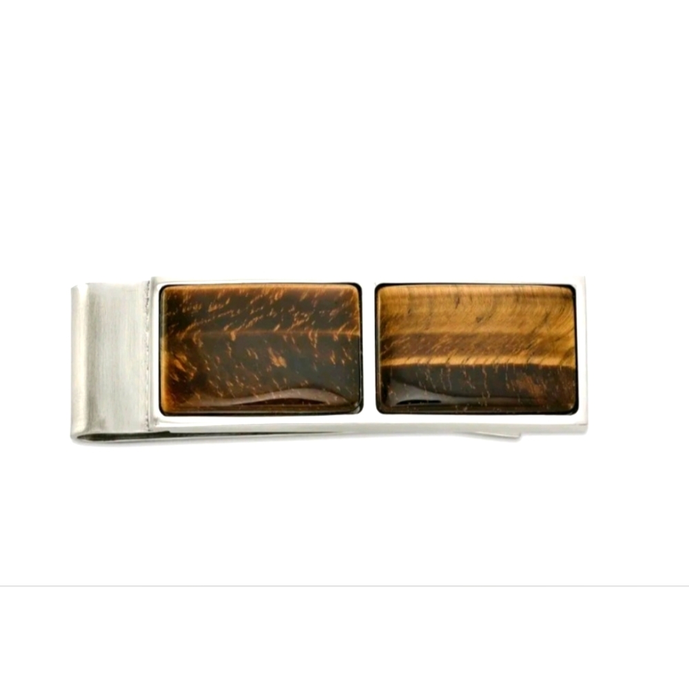 Chisel stainless steel Polished Tiger's Eye money clip